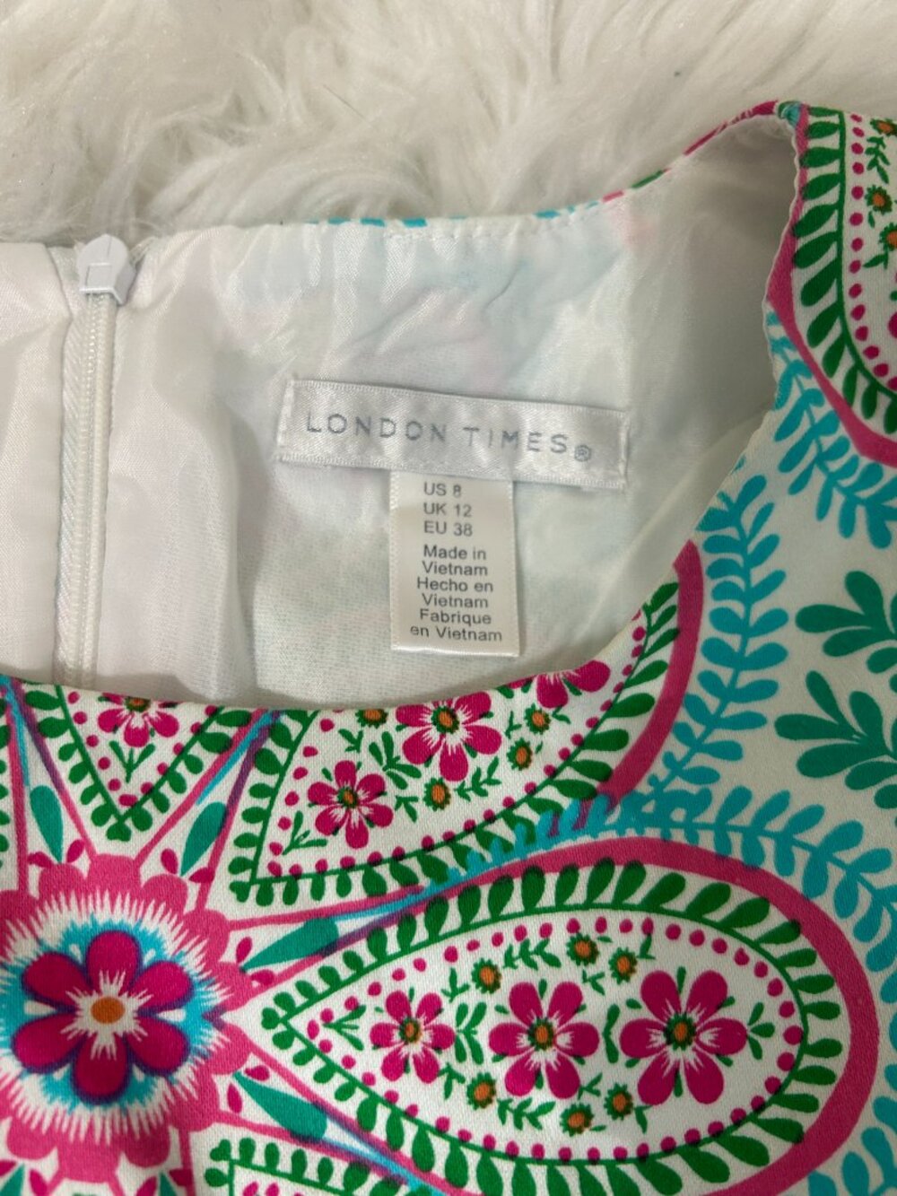 Share London Times Dress Womens Size 8 Blue Pink Paisley Floral Shift Work Party - Picture 6 of 10